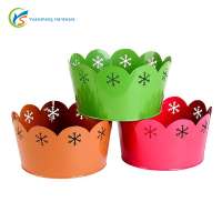 Curled hollow metal christmas decoration bucket with snow