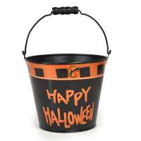 Black Mini round galvanized metal happy halloween bucket